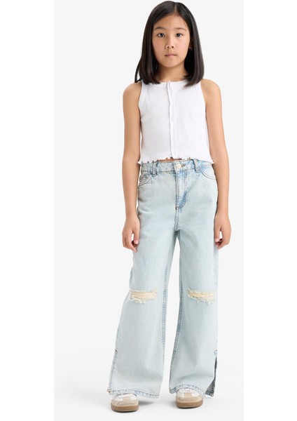 Kız Çocuk Wide Leg Yırtık Detaylı Geniş Paça Jean Pantolon Z4708A625SP