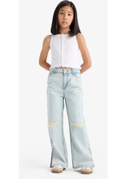 Kız Çocuk Wide Leg Yırtık Detaylı Geniş Paça Jean Pantolon Z4708A625SP modelleri