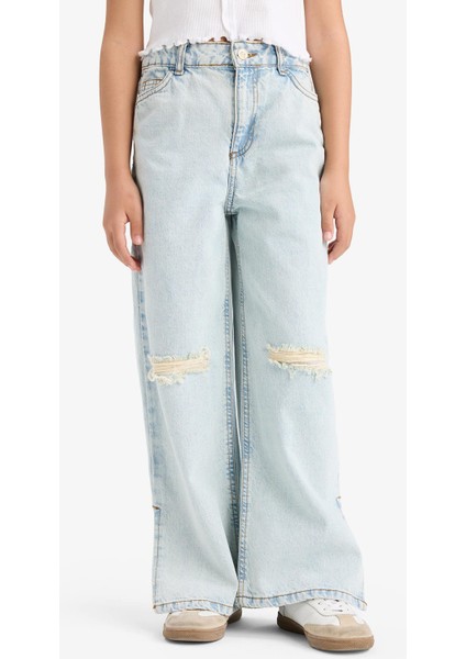 Kız Çocuk Wide Leg Yırtık Detaylı Geniş Paça Jean Pantolon Z4708A625SP fırsatları