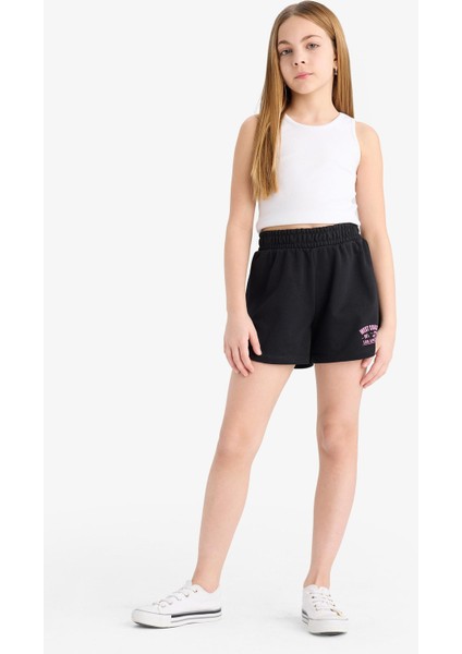 Kız Çocuk Beli Lastikli Baskılı Şort