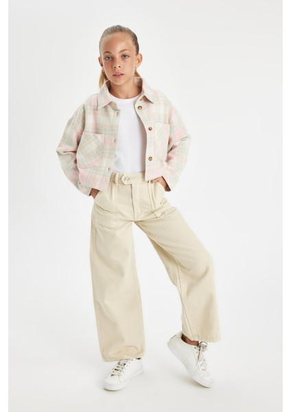 Kız Çocuk Wide Leg Geniş Bol Paça Cepli Pamuklu Bej Okul Pantolonu C7473A824AU modelleri