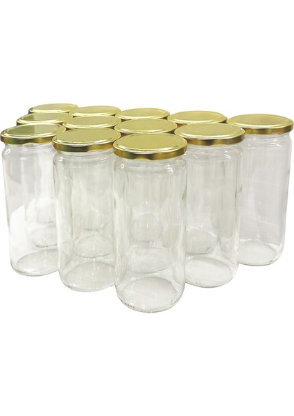 12'li 500 ml Kapaklı Cam Kavanoz - Gold Kapak