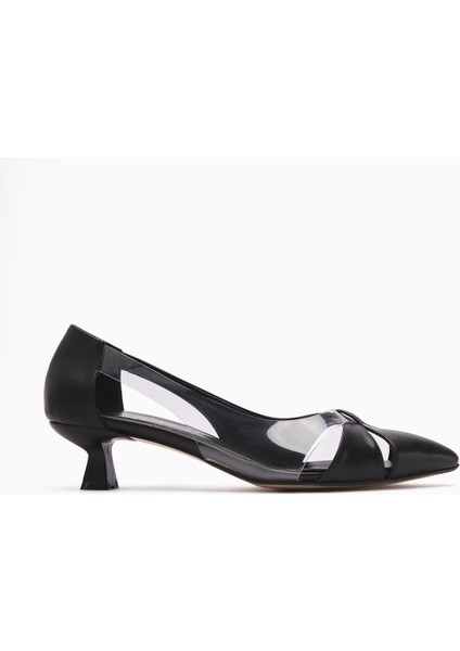 Fenja Siyah Şeffaf Kenarlı Kısa Topuklu Ayakkabı