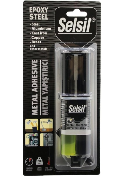 Selsil Epoxy Steel Metal Şırınga Epoksi Yapıştırıcı 28GR. Metal - Çelik - Alüminyum - Ahşap - Plastik (4887)