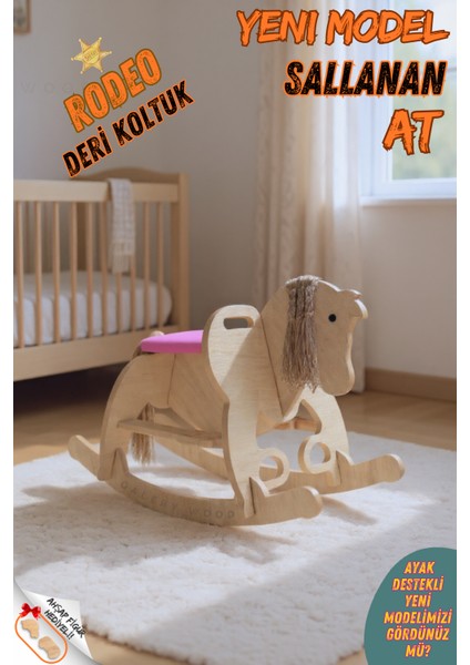 Ahşap Sallanan At-Deri Koltuklu-Ayak Destekli-(Yeni Model)