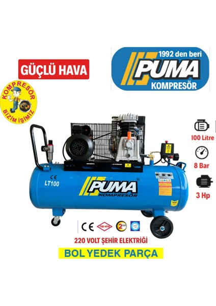 100 Lt Alüminyum Kafalı Kompresör (Yağlı)