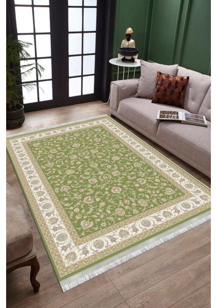 Klasik Yeşil Çiçekli Yıkanabilir Halı Kaymaz Taban Kilim Dot Tabanlı Oturma Odası Halısı 4010F fiyatları