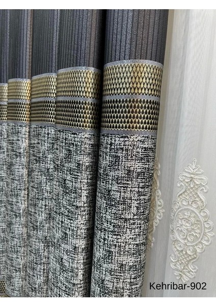 Nivemeshome Kehribar FT614162 Siyah V-902 Pano Fon Perde 1/3 Sık Pileli Perde Apm modelleri