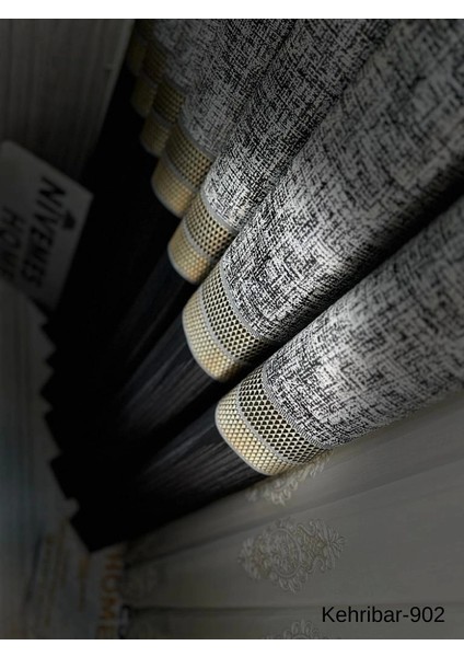 Nivemeshome Kehribar FT614162 Siyah V-902 Pano Fon Perde 1/3 Sık Pileli Perde Apm fırsatları