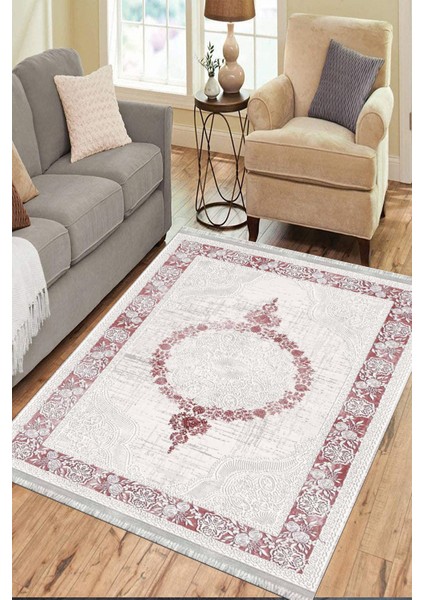 Klasik Kırmızı Kilim Yıkanabilir Halı Kaymaz Taban Kilim Dot Tabanlı Oturma Odası Halısı 4007C