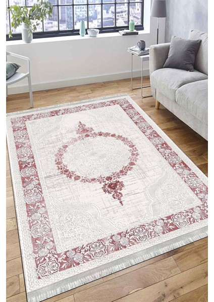 Klasik Kırmızı Kilim Yıkanabilir Halı Kaymaz Taban Kilim Dot Tabanlı Oturma Odası Halısı 4007C fırsatları