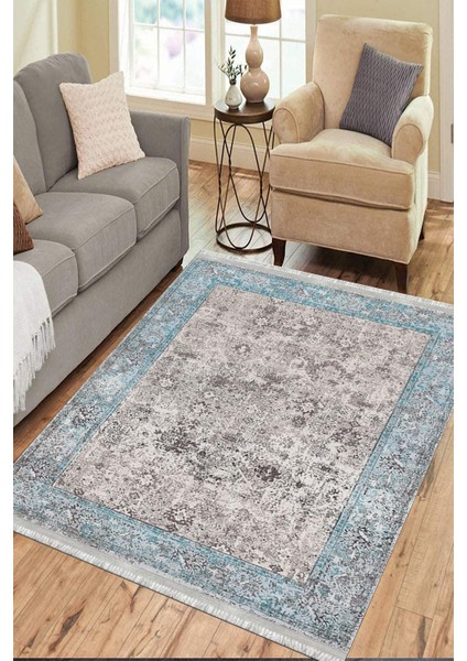 Klasik Eskitme Yolluk Yıkanabilir Halı Kaymaz Taban Kilim Dot Tabanlı Oturma Odası Halısı 4011C