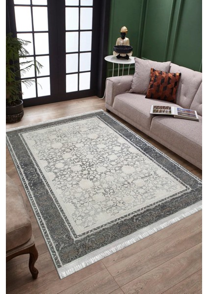 Antrasit Çiçekli Yolluk Yıkanabilir Halı Kaymaz Taban Kilim Dot Tabanlı Oturma Odası Halısı 4012A fiyatları