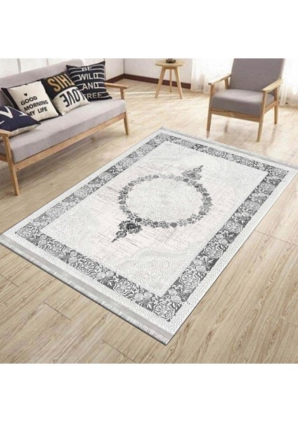 Klasik Gri Kilim Yıkanabilir Halı Kaymaz Taban Kilim Dot Tabanlı Oturma Odası Halısı 4007D modelleri