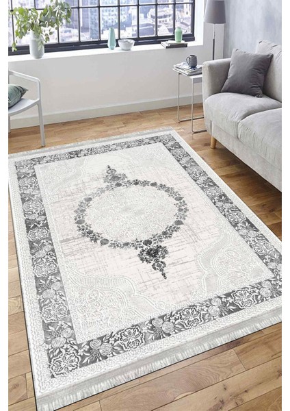 Klasik Gri Kilim Yıkanabilir Halı Kaymaz Taban Kilim Dot Tabanlı Oturma Odası Halısı 4007D fırsatları