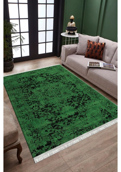 Yeşil Figürlü Halı Kaymaz Taban Kilim Yıkanabilir Yolluk Dot Tabanlı Salon Halısı 4119F fiyatları