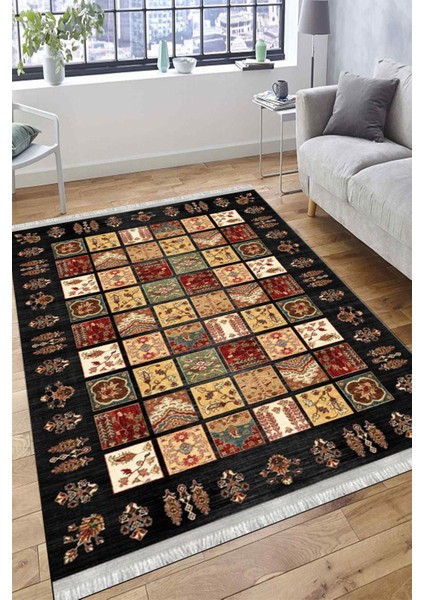 Siyah Otantik Halı Yıkanabilir Halı Kaymaz Taban Kilim Dot Tabanlı Oturma Odası Halısı 4026A modelleri