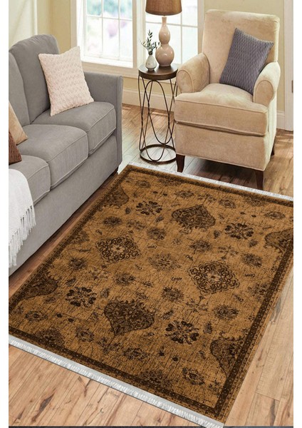 Kahverengi Klasik Desen Halı Kaymaz Taban Kilim Yıkanabilir Yolluk Dot Tabanlı Salon Halısı 4163A