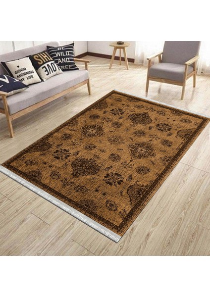 Kahverengi Klasik Desen Halı Kaymaz Taban Kilim Yıkanabilir Yolluk Dot Tabanlı Salon Halısı 4163A modelleri