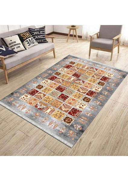 Gri Otantik Halı Yıkanabilir Halı Kaymaz Taban Kilim Dot Tabanlı Oturma Odası Halısı 4026B modelleri