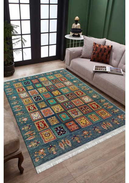 Yeşil Otantik Yolluk Yıkanabilir Halı Kaymaz Taban Kilim Dot Tabanlı Oturma Odası Halısı 4013A fiyatları