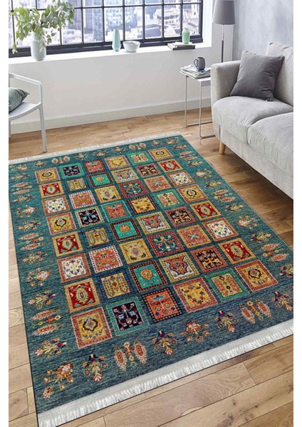 Yeşil Otantik Yolluk Yıkanabilir Halı Kaymaz Taban Kilim Dot Tabanlı Oturma Odası Halısı 4013A fırsatları