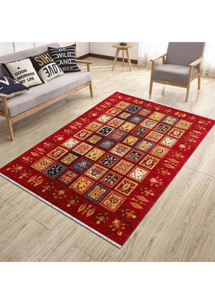 Kırmızı Otantik Yolluk Yıkanabilir Halı Kaymaz Taban Kilim Dot Tabanlı Oturma Odası Halısı 4013B modelleri