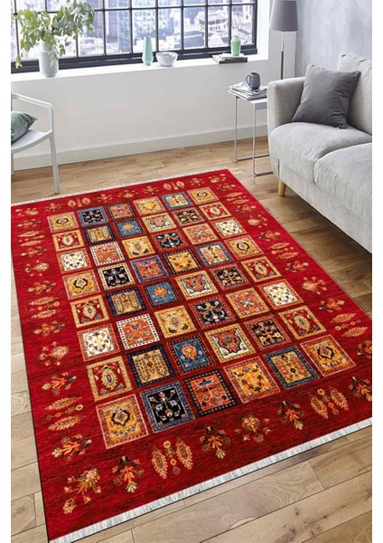 Kırmızı Otantik Yolluk Yıkanabilir Halı Kaymaz Taban Kilim Dot Tabanlı Oturma Odası Halısı 4013B fırsatları