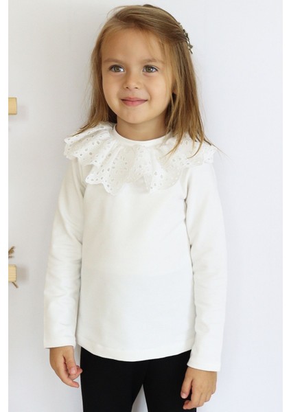 Kız Çocuk Ekru Uzun Kollu Bisiklet Yaka Fisto Detaylı 23 Nisan Body Bluz indirimleri