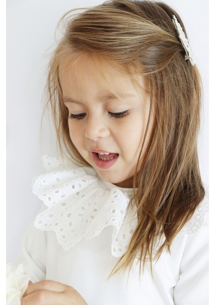 Kız Çocuk Ekru Uzun Kollu Bisiklet Yaka Fisto Detaylı 23 Nisan Body Bluz