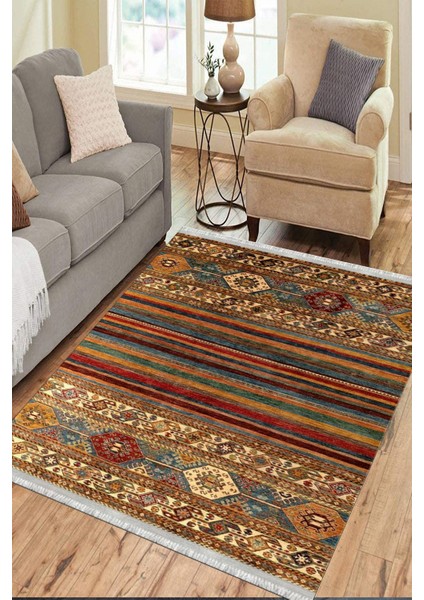 Otantik Desenli Halı Yıkanabilir Halı Kaymaz Taban Kilim Dot Tabanlı Oturma Odası Halısı 4053A