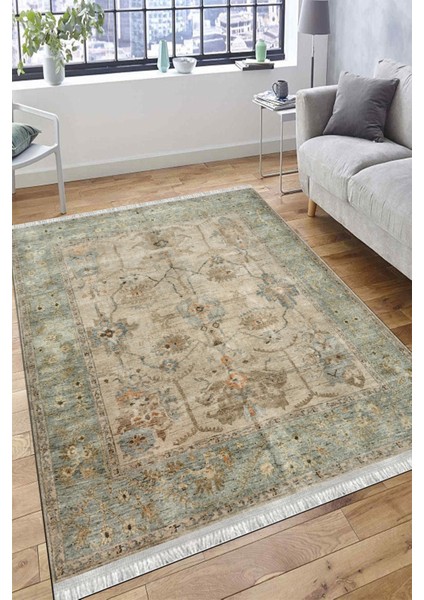 Vintage Çiçekli Desen Kaymaz Taban Kilim Yıkanabilir Yolluk Dot Tabanlı Salon Halısı 4166A fırsatları