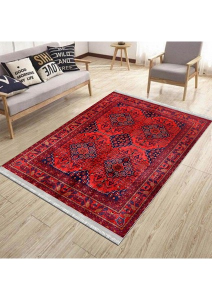 Kırmızı Vintage Desen Kaymaz Taban Kilim Yıkanabilir Yolluk Dot Tabanlı Oturma Odası Halısı 4067A modelleri