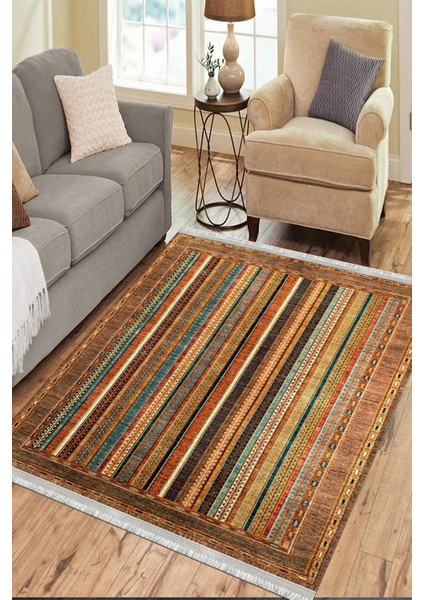 Kahverengi Klasik Halı Yıkanabilir Halı Kaymaz Taban Kilim Dot Tabanlı Oturma Odası Halısı 4056A