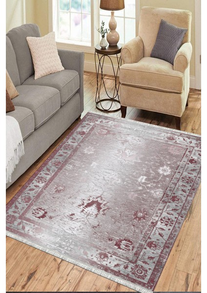 Eskitme Çiçekli Desen Kaymaz Taban Kilim Yıkanabilir Yolluk Dot Tabanlı Salon Halısı 4181A