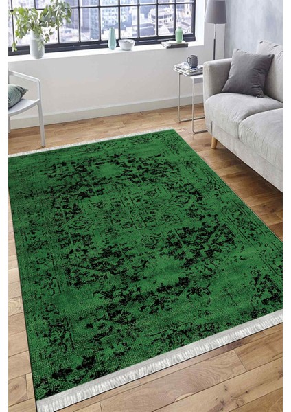 Yeşil Figürlü Halı Kaymaz Taban Kilim Yıkanabilir Yolluk Dot Tabanlı Salon Halısı 4119F fırsatları