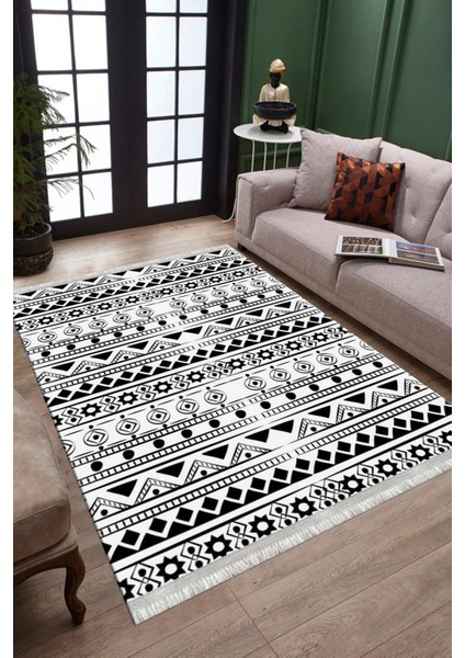 Siyah Beyaz Geometrik Kaymaz Taban Kilim Yıkanabilir Yolluk Dot Tabanlı Oturma Odası Halısı 4097A fiyatları