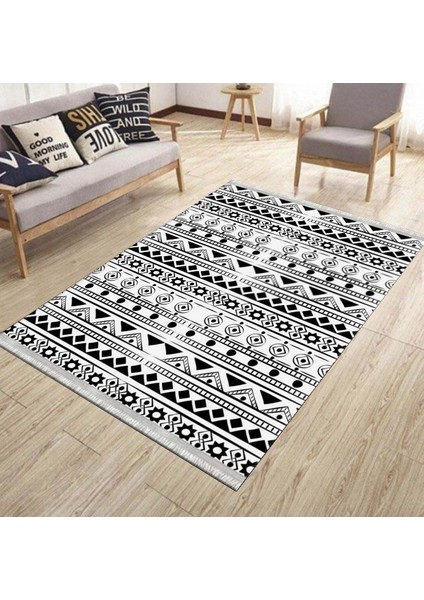 Siyah Beyaz Geometrik Kaymaz Taban Kilim Yıkanabilir Yolluk Dot Tabanlı Oturma Odası Halısı 4097A modelleri