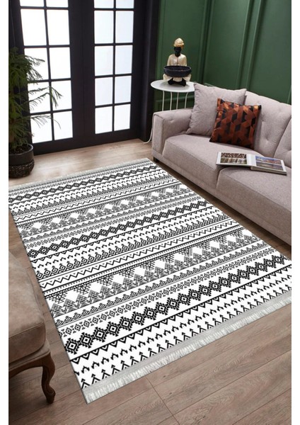 Siyah Beyaz Geometrik Kaymaz Taban Kilim Yıkanabilir Yolluk Dot Tabanlı Oturma Odası Halısı 4100A fiyatları