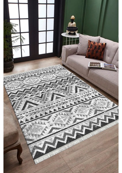 Siyah Beyaz Geometrik Kaymaz Taban Kilim Yıkanabilir Yolluk Dot Tabanlı Oturma Odası Halısı 4097B fiyatları