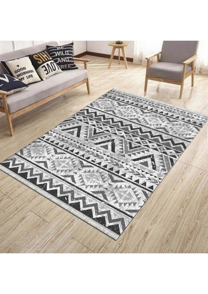 Siyah Beyaz Geometrik Kaymaz Taban Kilim Yıkanabilir Yolluk Dot Tabanlı Oturma Odası Halısı 4097B modelleri