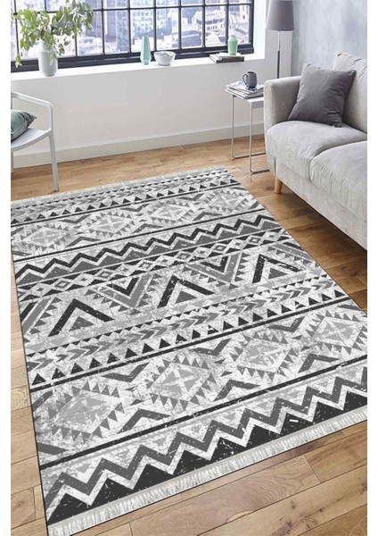 Siyah Beyaz Geometrik Kaymaz Taban Kilim Yıkanabilir Yolluk Dot Tabanlı Oturma Odası Halısı 4097B fırsatları