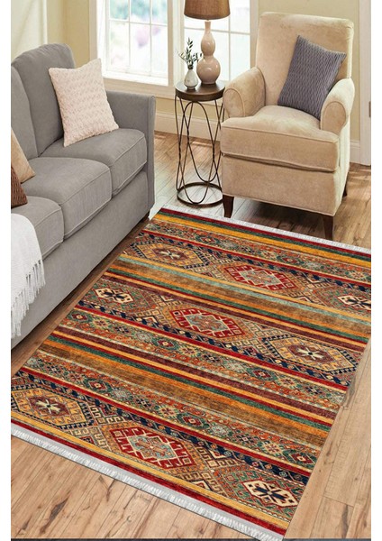 Vintage Desenli Halı Kaymaz Taban Kilim Yıkanabilir Yolluk Dot Tabanlı Oturma Odası Halısı 4077A
