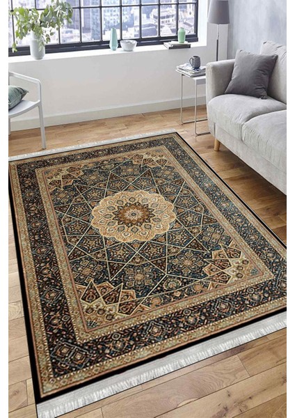 Klasik Figürlü Halı Kaymaz Taban Kilim Yıkanabilir Yolluk Dot Tabanlı Salon Halısı 4115B fırsatları