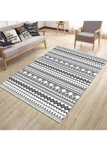 Siyah Beyaz Geometrik Kaymaz Taban Kilim Yıkanabilir Yolluk Dot Tabanlı Oturma Odası Halısı 4100A modelleri