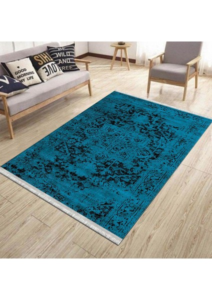 Lacivert Figürlü Halı Kaymaz Taban Kilim Yıkanabilir Yolluk Dot Tabanlı Salon Halısı 4119C modelleri
