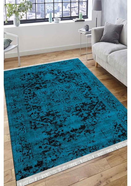 Lacivert Figürlü Halı Kaymaz Taban Kilim Yıkanabilir Yolluk Dot Tabanlı Salon Halısı 4119C fırsatları