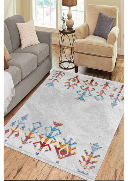 Vintage Otantik Halı Kaymaz Taban Kilim Yıkanabilir Yolluk Dot Tabanlı Salon Halısı 4212A