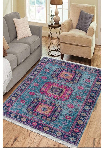 Vintage Halı Yolluk Kaymaz Taban Kilim Yıkanabilir Dot Tabanlı Salon Halısı 4137B