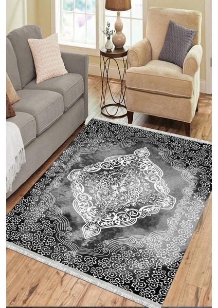 Antrasit Vintage Yolluk Kaymaz Taban Kilim Yıkanabilir Yolluk Dot Tabanlı Salon Halısı 4139A